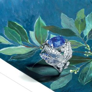 Flower Shape Sapphire <b>Cocktail</b> <b>Ring</b> White <b>Gold</b> Women Luxury Party Jewelry - Product Image 1