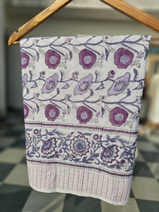 Hand Block Print Cotton <b>Sarong</b> Pareo Purple Floral Beach Wrap Women Summer Cover Up Boho Handmade Scarf - Product Image 4