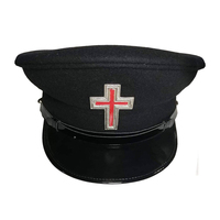 Casquette de fatigue rayée en coton pour Chevalier Maçonnique des Templiers, broderie main argentée, croix rouge du Chevalier, noir, pour officiers