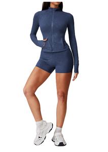 Combinaison de sport deux pièces pour femme, manches courtes, qualité supérieure, en toile écologique, coupe unie, pour le printemps/été - Product Image 5