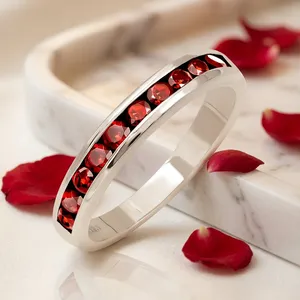 Gourik 925 Sterling <b>Silver</b> <b>Garnet</b> Classic Half Infinity Eternity Band <b>Ring</b> for Women Stackable Wedding Promise Bridal Fine - Product Image 4