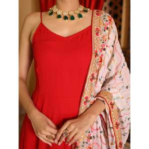 Ensemble de costume en mousseline de soie rouge taille XS pour femmes Amaira - Product Image 4