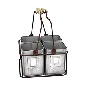Galvanized Metal Cutlery Holder With Stand 4 Compartment Flatware Organizer Tabletop Utensil Storage <b>Caddy</b> - Product Image 1