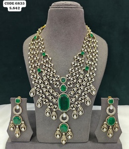 Luxury Emerald Green Layered <b>Statement</b> <b>Necklace</b> Set with Designer Earrings Bridal Wedding Party Fashion Jewelry Set - Product Image 1