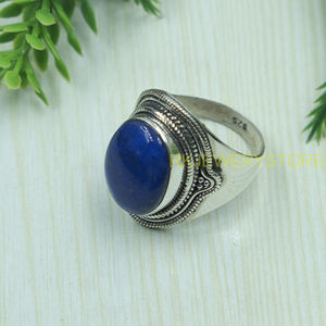 Natural Lapis Lazuli Gemstone <b>Ring</b> 925 Sterling Silver Handmade Boho <b>Statement</b> <b>Ring</b> Vintage Designer Jewelry Gift for Him Unisex - Product Image 3