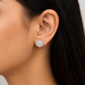 1/2 TCW Real Diamond Hip Hop Cluster Stud <b>Earrings</b> in 10K White Gold | Hexagon Shape Screw <b>Back</b> <b>Earrings</b> Luxury Jewelry For Her - Product Image 3