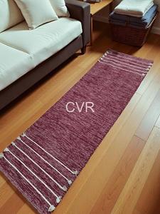 Woven Cotton Burgundy Rectangle <b>Rug</b> with White Stripes and Tassels Foldable for Home & Travel Decor - Product Image 3