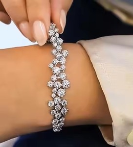 White Round Moissanite Diamond Bracelet & <b>Bangle</b> Round in 18K White Gold Cut Jewelry - Product Image 4