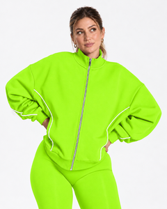 <b>Women's</b> Contrastline Full Zip Tracksuit Two Piece Casual Outfit Relaxed <b>Jacket</b> And Wide Leg Pants Matching Apparel Set Style - Product Image 3