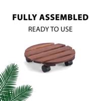 Rak Tanaman Kayu Beroda dengan Roda, Rak Pot Bunga Bulat, Troli Tanaman Indoor Outdoor dengan Roda