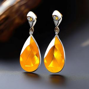 ต่างหูชุบทองสีเงินและสีทองไฮโดรซิทรินทันสมัยทันสมัยทันสมัยดีไซน์หยดน้ำของขวัญงานแต่งงานผู้หญิง - Product Image 3