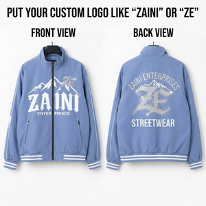 Premium 100 Polyester 120 GSM Men Winter Windbreaker <b>Jacket</b> <b>Light</b> Blue Custom Logo Front DTF Print OEM Service - Product Image 1