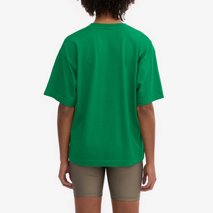 T-shirt décontracté pour femme, col rond, manches courtes, vert uni, 100% coton biologique, coupe classique, respirant, écologique, avec logo - Product Image 4
