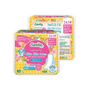 ผ้าอนามัยแบบใช้แล้วทิ้ง OEM/DOM Sanita Super Ultra Slim 0.1 Wing 24.5 ซม. ซึมซับดีเยี่ยม บรรจุ 10 ชิ้น แพ็คเกจไม้ไผ่เคลือบ PE แห้ง - Product Image 3