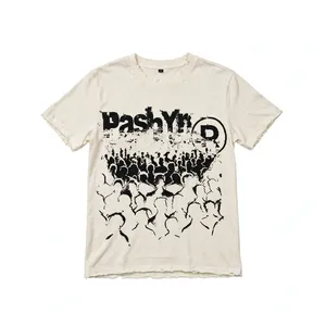 เสื้อยืดโอเวอร์ไซส์สีดำ ผ้าฝ้าย ขอบเสื้อแบบดิสเทรส พิมพ์ลายกราฟิก แขนสั้น คอกลม สไตล์สตรีทแวร์ สำหรับผู้ชาย - Product Image 3