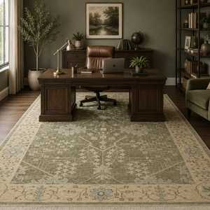 Tapis persan en laine noué à la main, style vintage, motif floral géométrique – Tapis oriental traditionnel fait main - Product Image 2