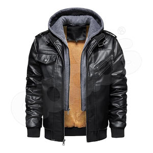 Nouvelle arrivée : veste en cuir pour homme, couleurs personnalisées, veste bomber en simili cuir zippée, avec capuche amovible - Product Image 5