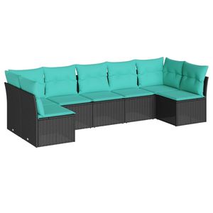 Juego de sofás de patio de ratán sintético negro de 7 piezas con cojines para sofás de jardín - Product Image 2