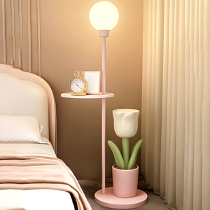 Lampe sur pied LED Lightdot Gold E27 à intensité variable avec table, lampe sur pied moderne à hauteur réglable pour salon, lumière chaude 3000K - Product Image 4
