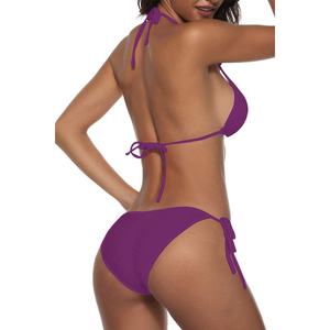 Conjunto de Bikini Halter de Color Sólido para Mujer, Traje de Baño de Dos Piezas con Lazos Laterales, Spandex, Poliéster Elástico, Bikini ODM - Product Image 4