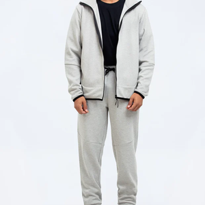 Survêtement en molleton 100 % coton de qualité supérieure pour homme, avec sweat à capuche zippé personnalisé, idéal pour la course à pied, fabriqué par le producteur. - Product Image 1