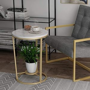 <b>White</b> Gold Double Layer Metal Coffee <b>Table</b> Modern Storage <b>Side</b> <b>Table</b> for Living Room Bedroom Bathroom Decor - Product Image 3
