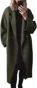 Abrigo de lana de doble botonadura para mujer, con cuello de muesca, hombros caídos, largo midi, azul liso, para invierno - Product Image 3