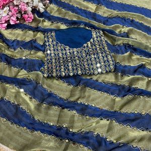 Sari de seda espacial de 9 paneles para mujer, diseño original con bordado Aari, trabajo de espejo, Latkan Pallu y blusa con bordado múltiple AARIKA - Product Image 6
