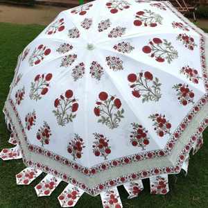 Sombrillas Tradicionales Hechas a Mano en India, Sombrilla Redonda de Algodón con Estampado a Mano para Jardín - Product Image 1