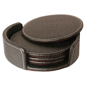 Posavasos de cuero negro redondo para oficina, Juego de 4 unidades - Product Image 2