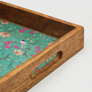 Premium Wooden Enamel Serving <b>Square</b> Tray <b>with</b> Floral Pattern for <b>Coffee</b> Tea Breakfast OEM ODM Manufacturer - Product Image 4