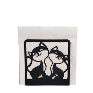 Servilletero de metal elegante y duradero con diseño de gato de color negro, accesorio de mesa elegante para cocina, comedor y uso diario - Product Image 1