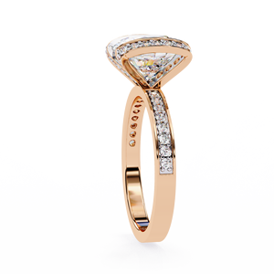 Bague de fiançailles en moissanite ronde brillante, argent 925 plaqué rhodium, sertissage clos, bande pavée, style classique pour femme - Product Image 2