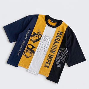 Custom Oversized Streetwear Graphic T Shirts Heavyweight Cotton Color Block Patchwork Loose Fit Men Drop Shoulder Graphic Tee - Product Image 1