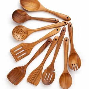 Ensemble d'ustensiles de cuisine en bois de qualité supérieure avec support, cuillères en bois, spatule et cuillère ajourée, outils de cuisine pour la cuisson - Product Image 6