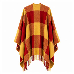 NSPDK Sorority Women’s Red & Yellow Checkered Cape Shawl Cardigan Casual 100% Acrylic Winter Warm Daily Wear women's <b>Scarf</b> - Product Image 6