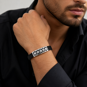 925 Sterling <b>Silver</b> Black Link Bracelet Cubic Zirconia High Polish Geometric Hexagon <b>Mens</b> Unisex Modern Design for Party Wedding - Product Image 4