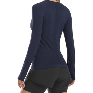 <b>Women's</b> <b>Navy</b> Blue Long Sleeve Crew Neck Yoga <b>Top</b> Breathable Solid Color Activewear Shirt Regular Fit Full Sleeve - Product Image 5