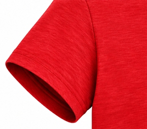 Camiseta de manga corta roja para mujer, cuello redondo, teñido liso, corte regular, top sólido - Product Image 6