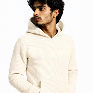 Custom Print Men's Cream Ribbed Hooded <b>Pullover</b> <b>Sweater</b> Solid Color Full Sleeve Knitted Autumn Heavyweight Knitted <b>Pullover</b> Hood - Product Image 3