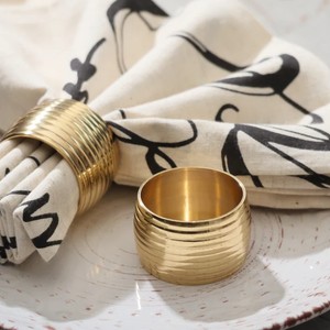 <b>Gold</b> Ribbed Brass Napkin <b>Rings</b> <b>Set</b> | Classic Napkin Holders | Eco-Friendly & Durable Dining Table Decor - Product Image 3