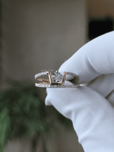 Anillo de Diamante Cultivado en Laboratorio, Redondo, 0.60 Ct, Oro, Doble Banda, Geométrico, Diseño Abierto, Joyería de Compromiso para Mujer - Product Image 3