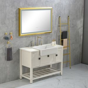 42x24 Inch LED Frontlit Bathroom Vanity <b>Mirror</b> Wall Mounted Metal Frame <b>Smart</b> Touch Button Anti Fog Memory Square Glass Square - Product Image 1