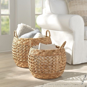 Cesta de Almacenamiento Moderna Tejida a Mano de Jacinto de Agua Natural, Decoración Ecológica para el Hogar, Ideal para Organizar la Sala de Estar - Product Image 6