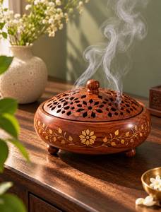 Porte-encens élégant en bois d'acacia, finition brillante décorative, brûleur de Bakhoor pour parfum d'intérieur, fait main, cadeaux de méditation, vente en gros - Product Image 6