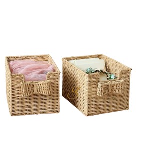 Cesta de Almacenamiento de Ratán con Lazo, Tejida a Mano, Rectangular, Baja, Organizador de Estantes para Armario, para Organización del Hogar - Product Image 2