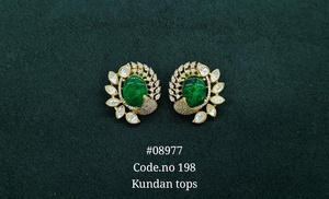 08977kundan <b>stud</b> earring Kundan zircon stone earrings Gold plated brass Floral <b>stud</b> earrings for Wedding Party Bridal Wear - Product Image 6