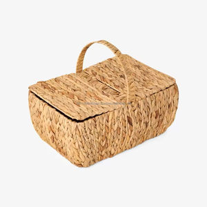 Natural Fiber Water Hyacinth <b>Basket</b> with Handle Handmade <b>Woven</b> Sustainable Eco Friendly Home Storage Decoration Wholesale Export - Product Image 1