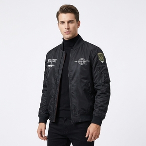 Blouson Bomber Vintage Unisexe Col Montant Tissé Ample Décontracté Brodé Hiver Teint Fermeture Éclair Boutons Style Motard Américain - Product Image 4