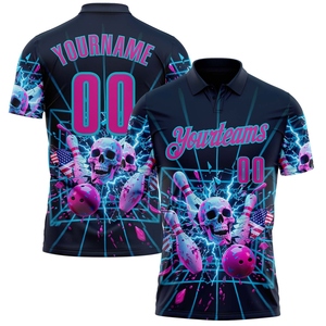 Wholesale Direct industry Best Selling Custom Black Red-White 3D <b>Bowling</b> Glowing Star Performance Polo Shirt - Product Image 2